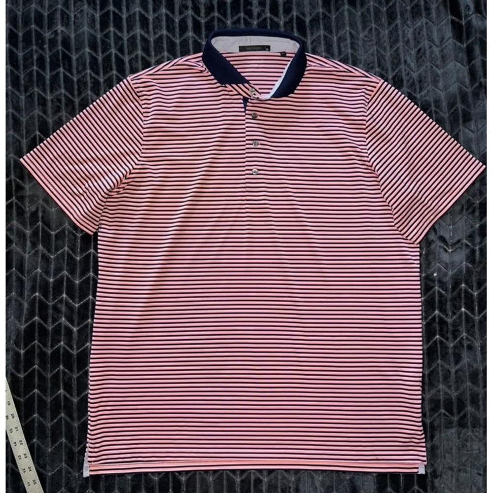 Greyson Men's Polo Striped Pink Stretch Performance Size XLarge